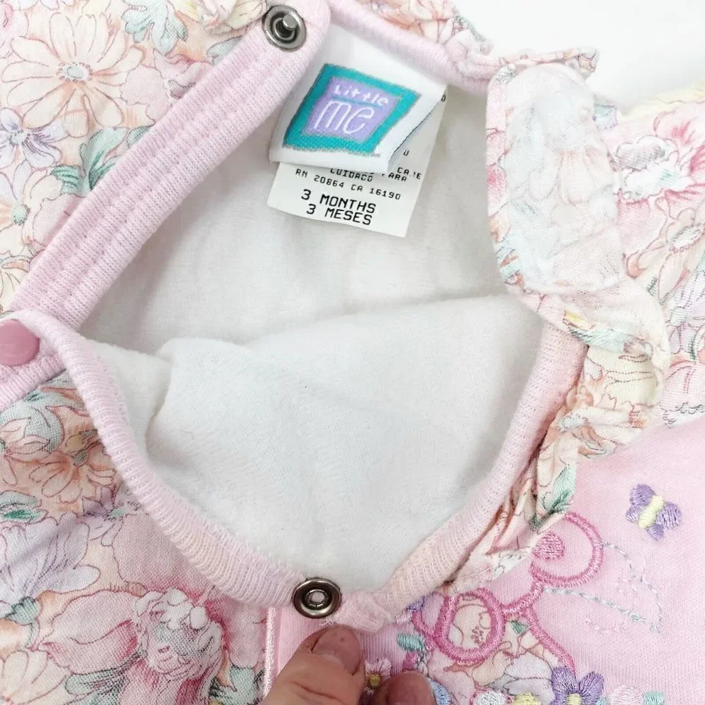 Vintage Little Me Bunny Pastel Romper Hat Baby‎ 3 Months Pink Floral One Piece